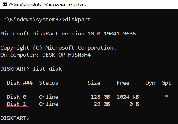 Diskpart – list disk
