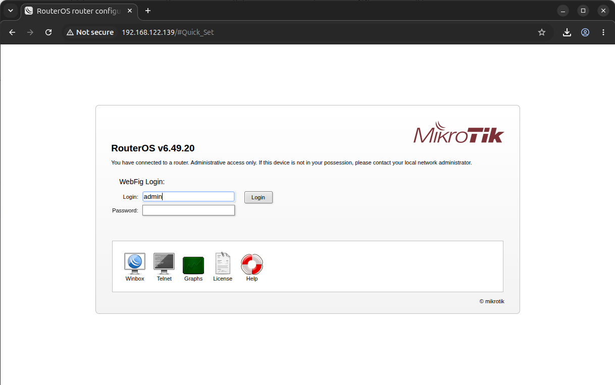 Widok panelu webowego w RouterOS v6(WebFig).
