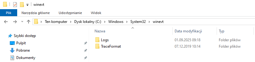 Katalog winevt z podkatalogiem Logs