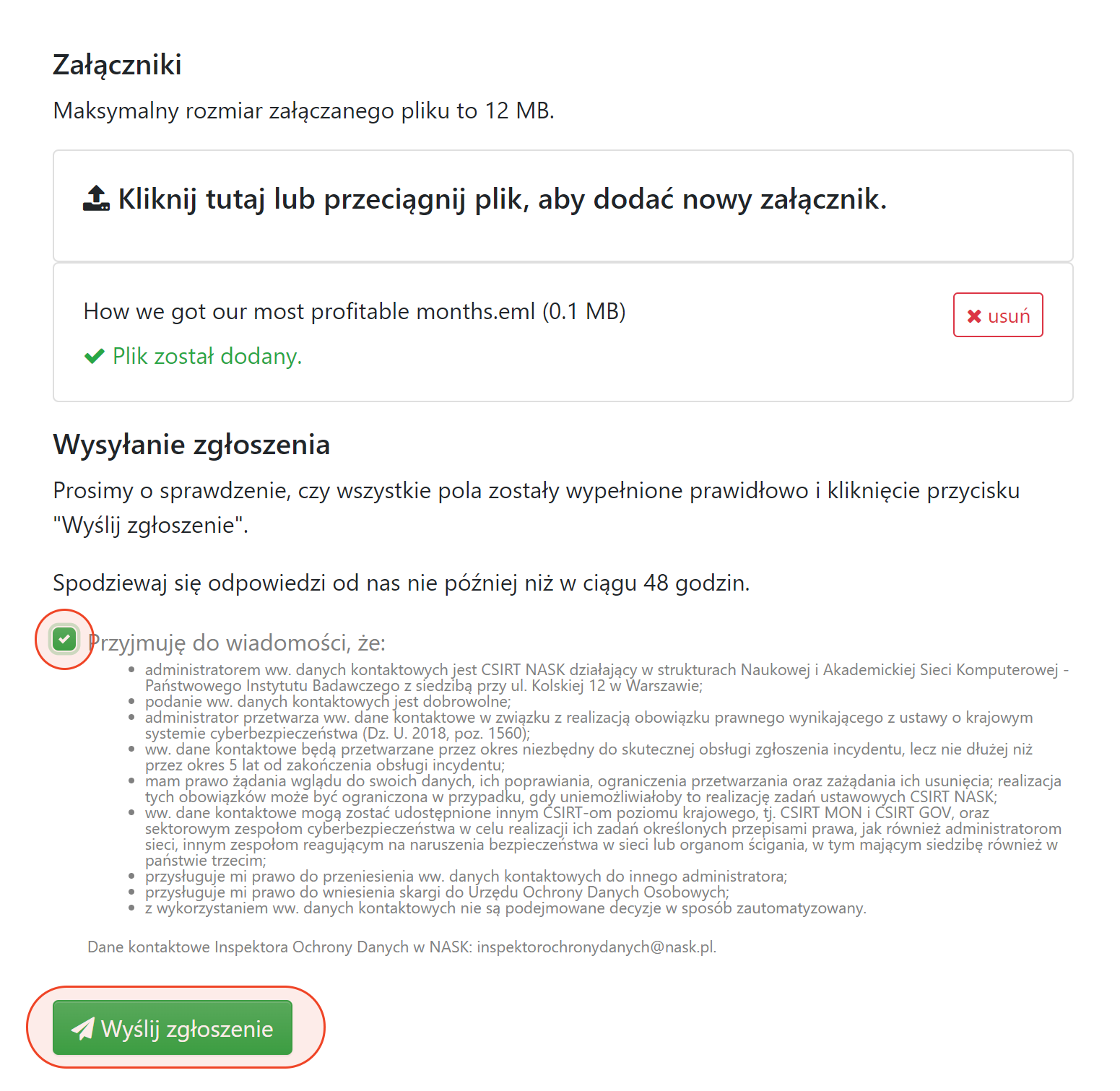 Wysyłanie zgłoszenia z załącznikiem