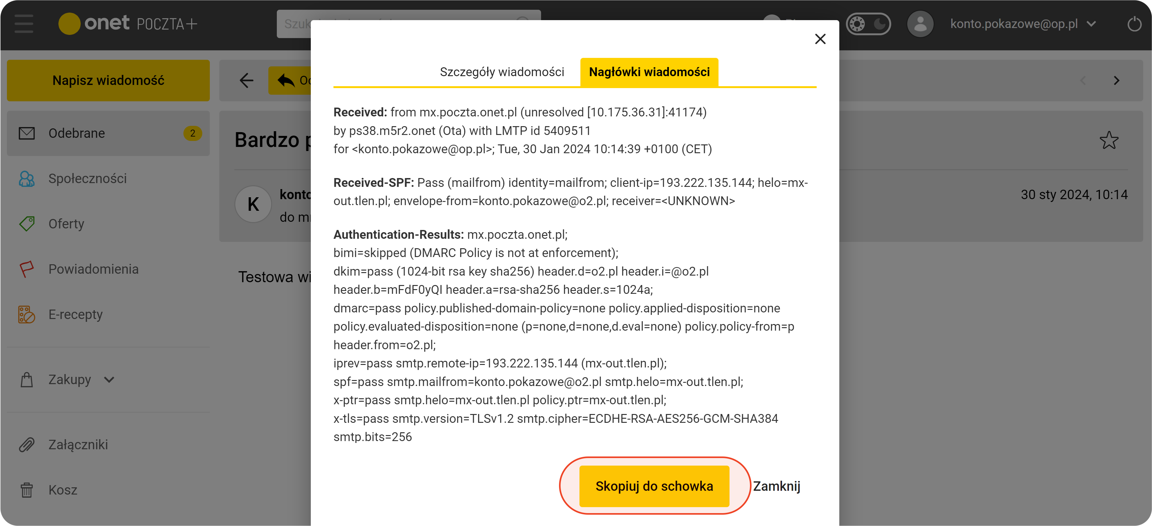 Kopiowanie nagłówków wiadomości