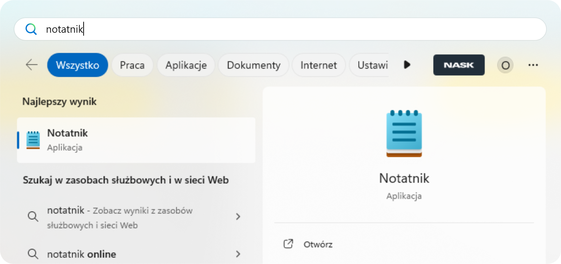 Uruchamianie aplikacji Notatnik