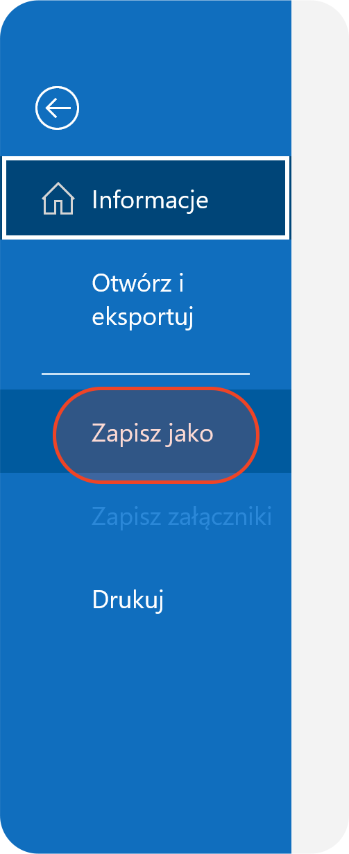 Opcja Zapisz jako w programie Microsoft Outlook