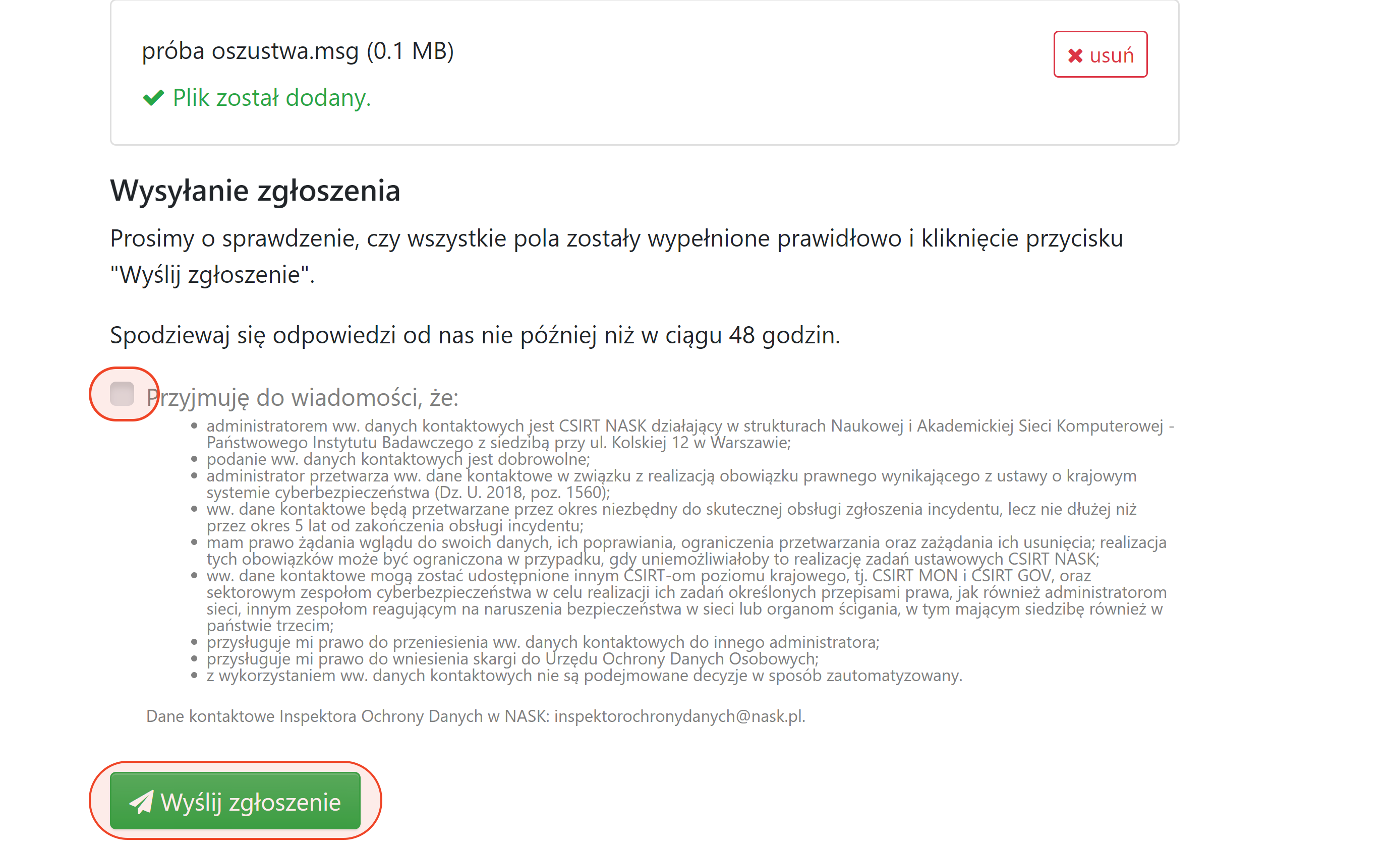 Wysyłanie zgłoszenia z załącznikiem