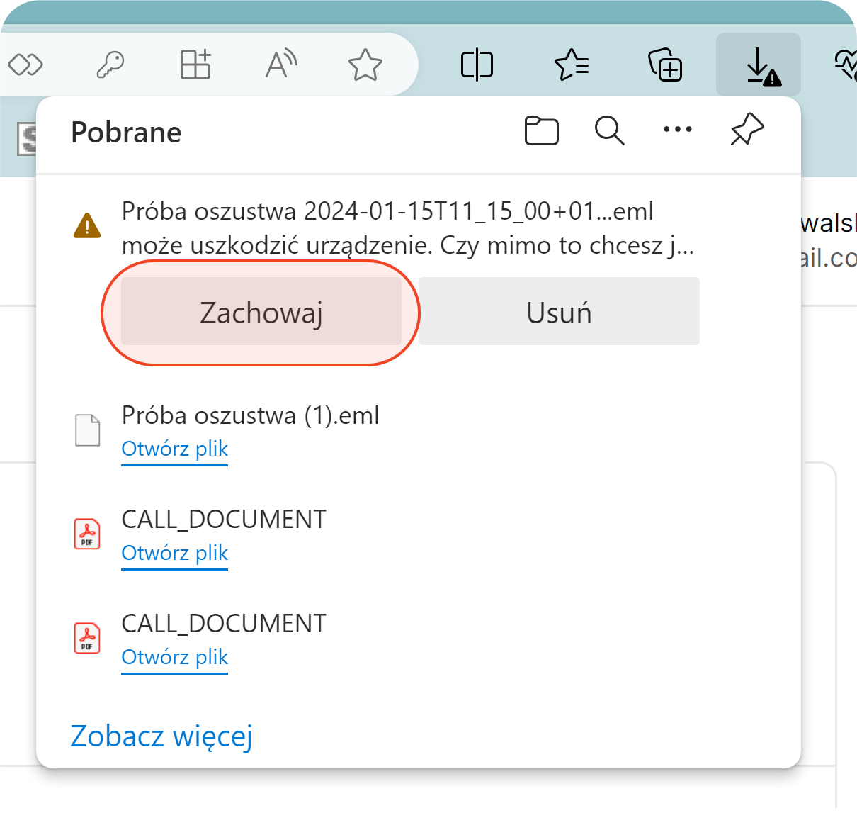 Ostrzeżenie przeglądarki dotyczące pobieranego pliku