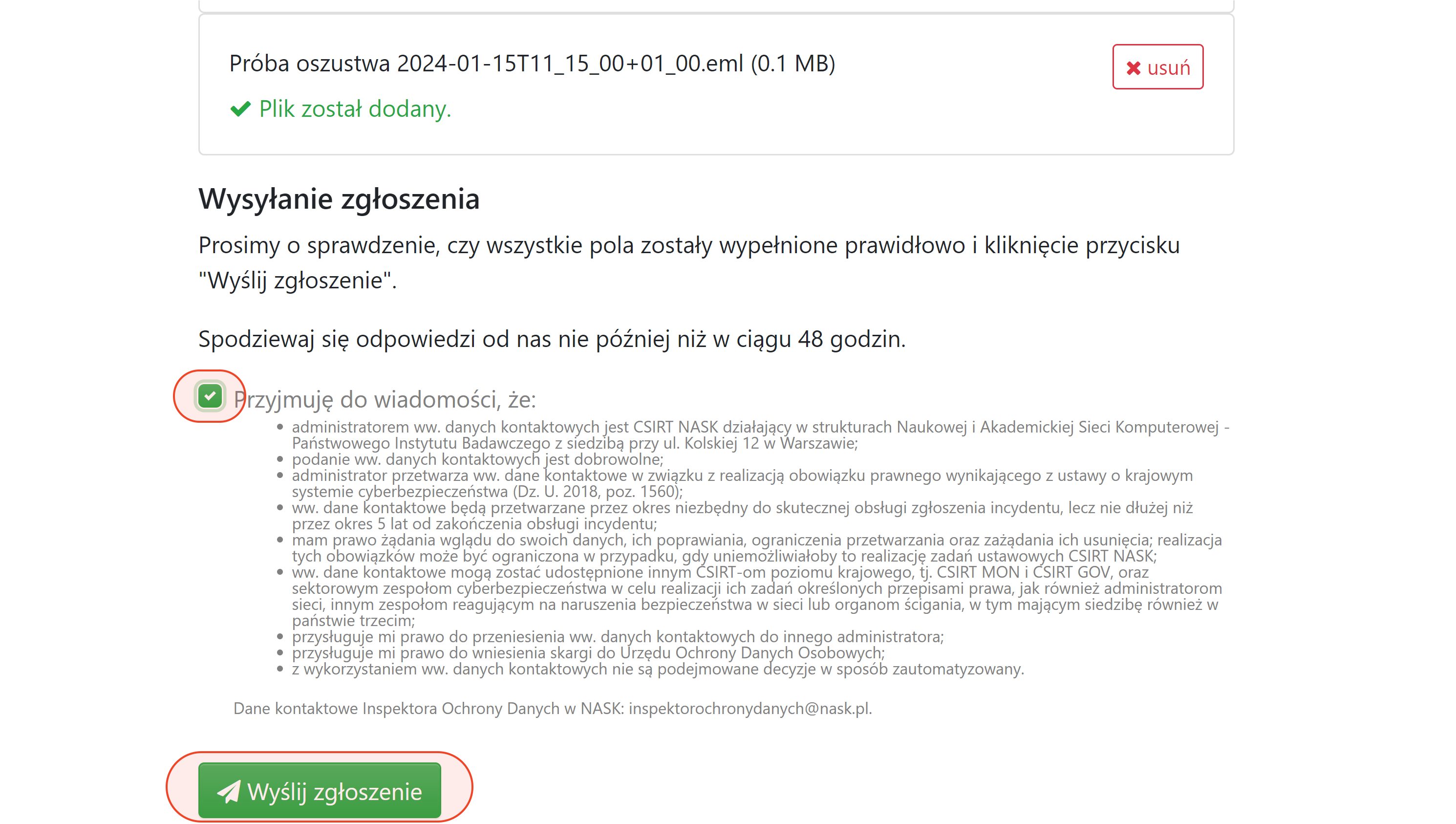 Wysyłanie zgłoszenia z załącznikiem
