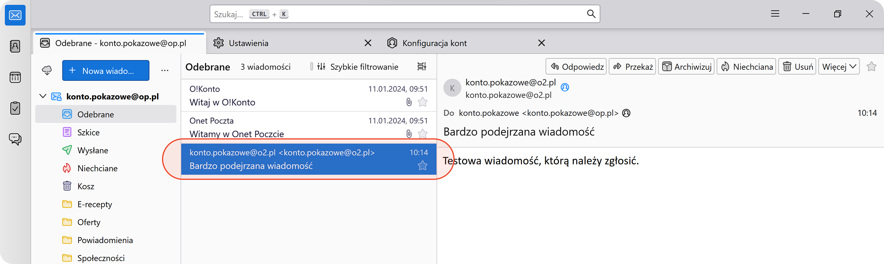 Otwarta wiadomość w programie Thunderbird