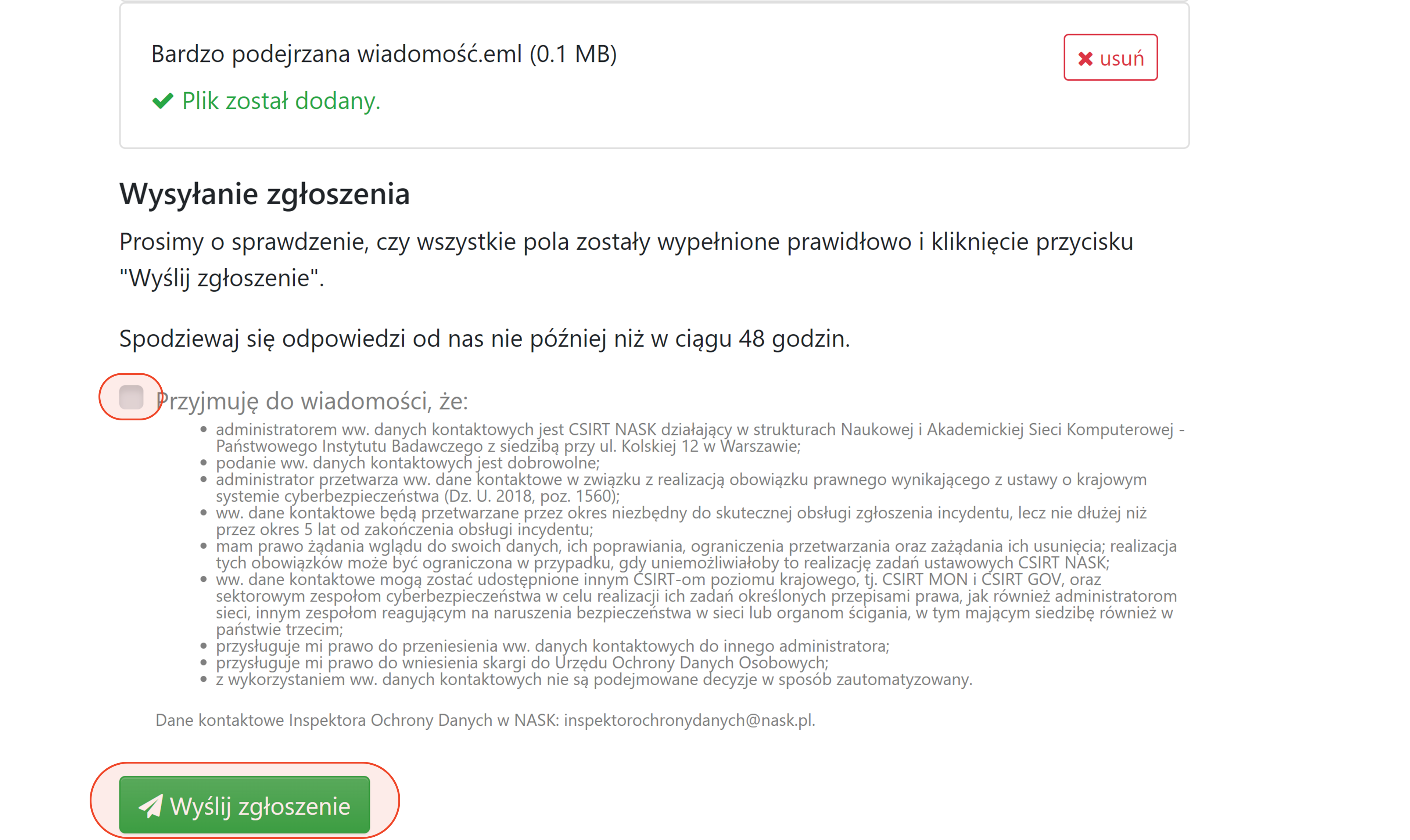 Wysyłanie zgłoszenia z załącznikiem