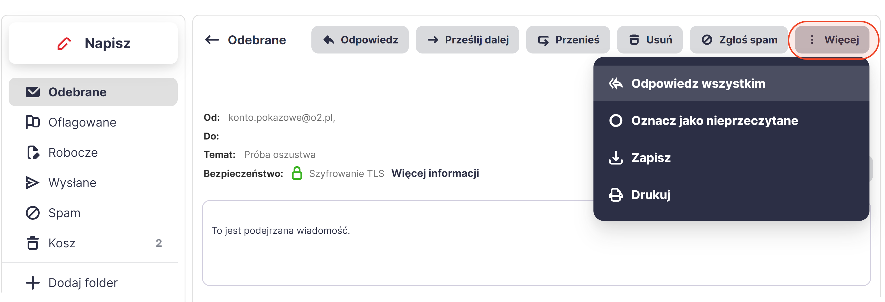 Menu Więcej w poczcie WP