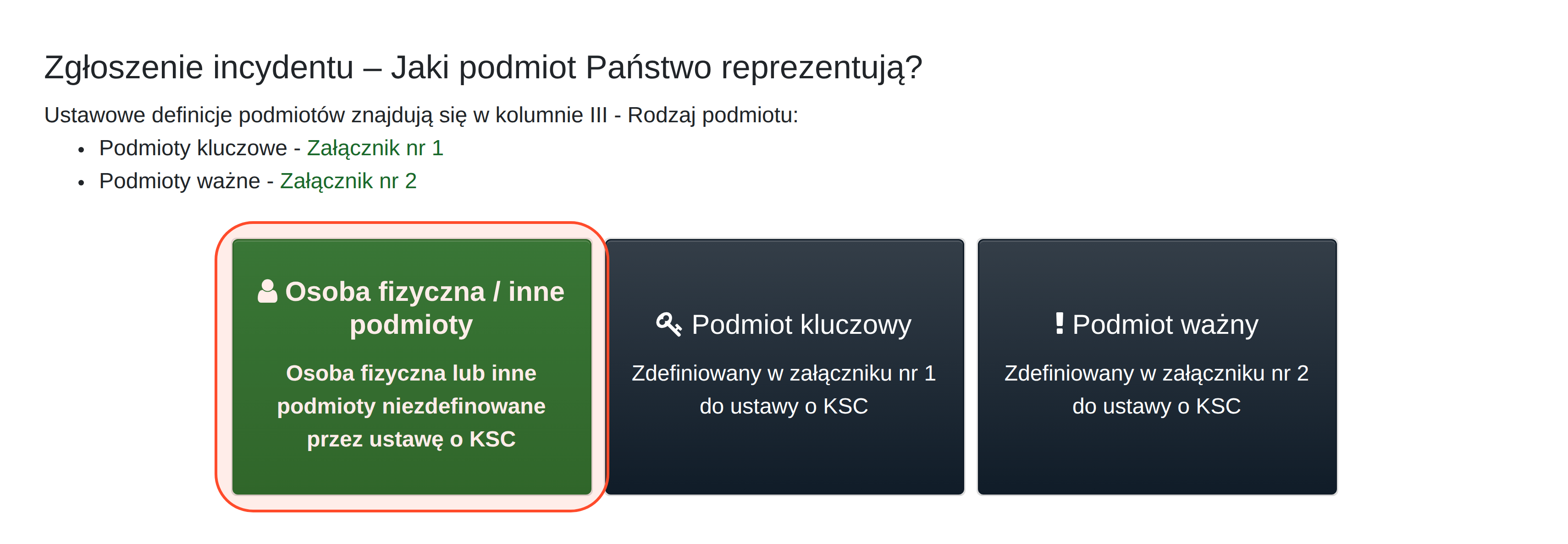 Wybór rodzaju zgłaszającego