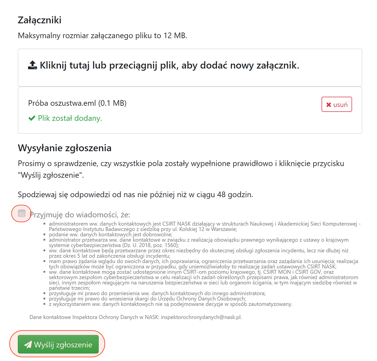 Wysyłanie zgłoszenia z załącznikiem