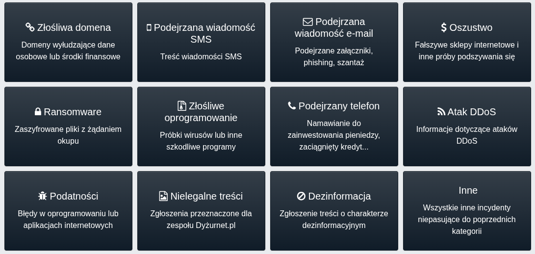 Wybór typu incydentu