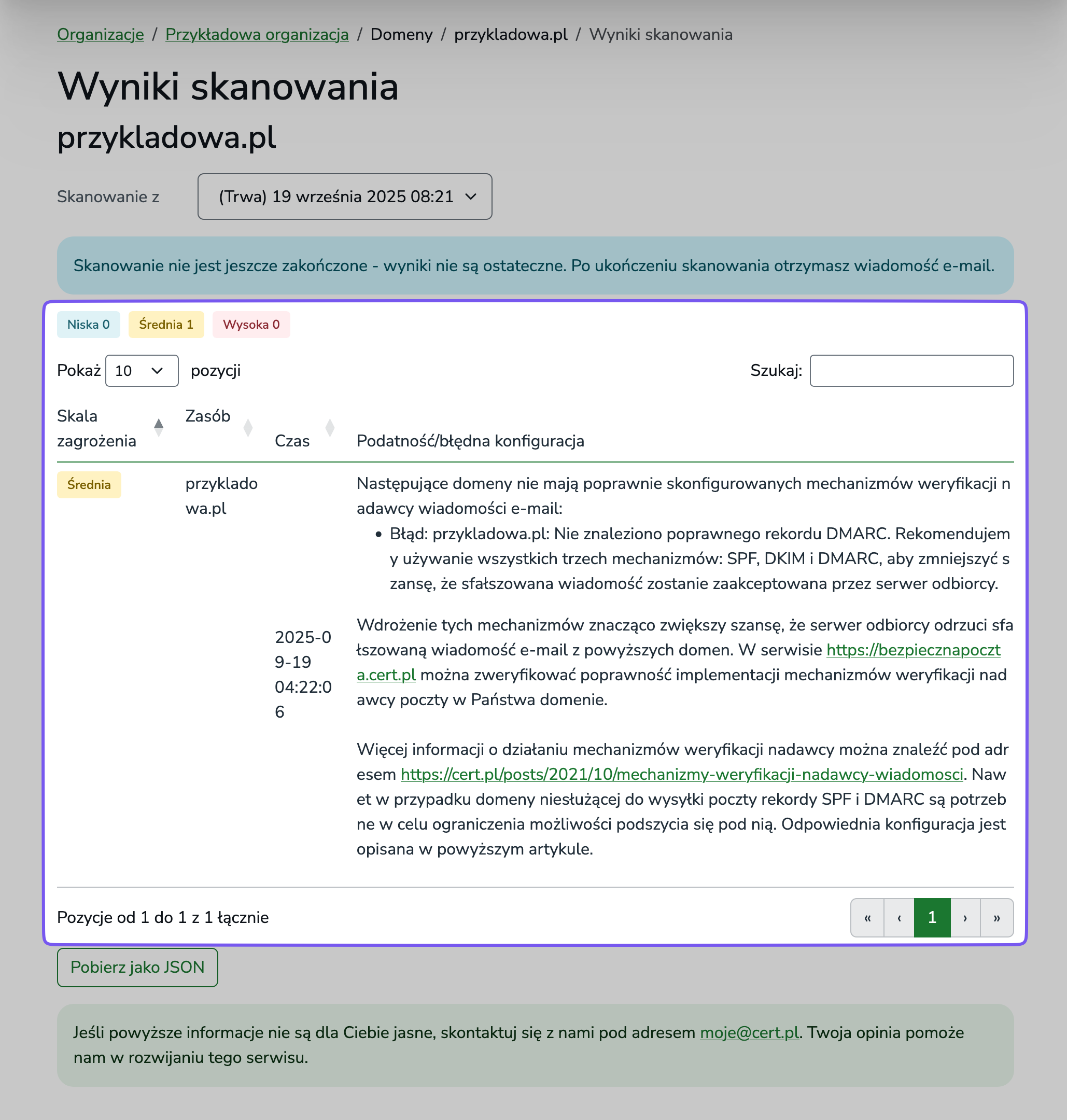 Wynik skanowania